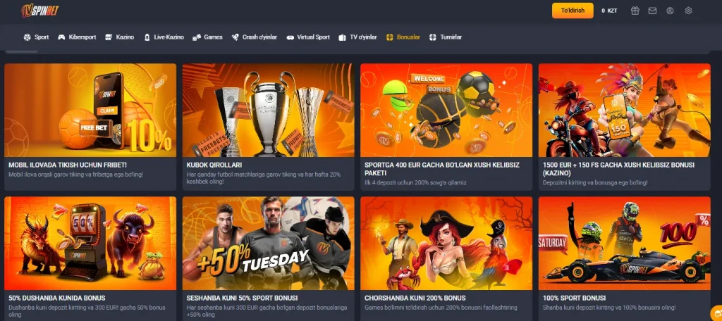 JVSpinBet UZ'da yangi oʻyinchilar uchun bonuslar va aksiyalar