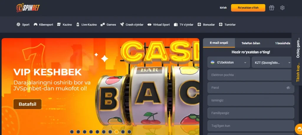 JVSpinBet UZ platformasida qanday qilib hisob yaratish mumkin